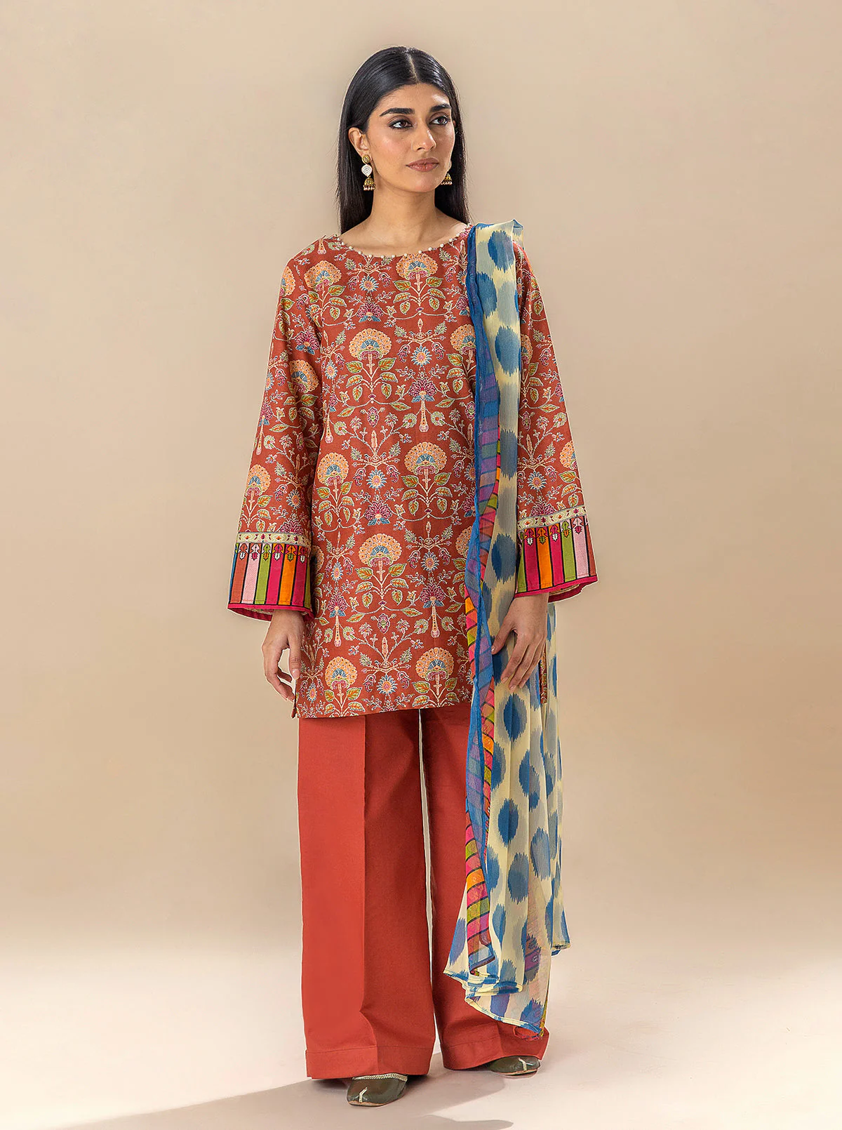 3 PIECE PRINTED LAWN SUIT-AUBURN SKY (UNSTITCHED) - Image 2
