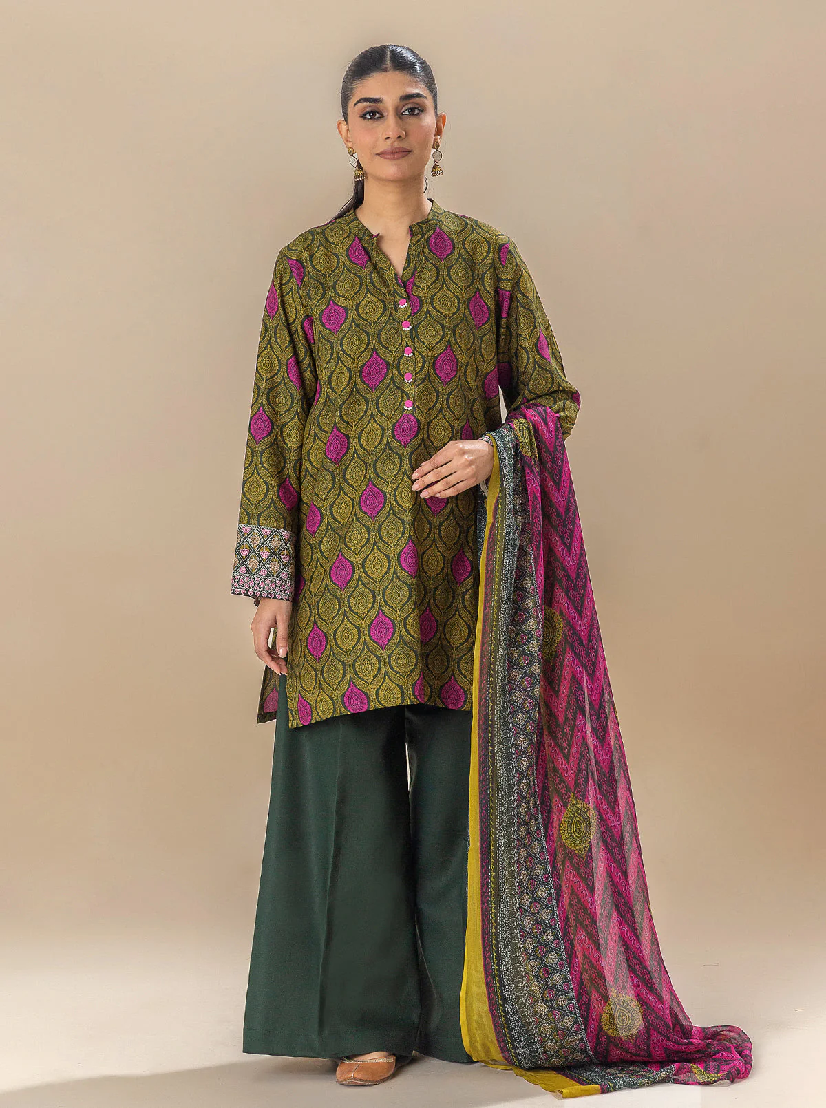 3 PIECE PRINTED VISCOSE SUIT-SHEER ILLUMINATION (UNSTITCHED) - Image 6