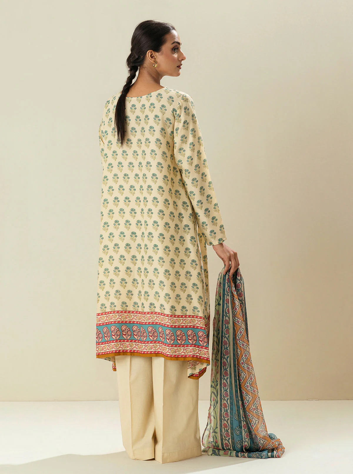 3 PIECE - PRINTED VISCOSE SUIT - LATTE FROTH (UNSTITCHED) - Image 3