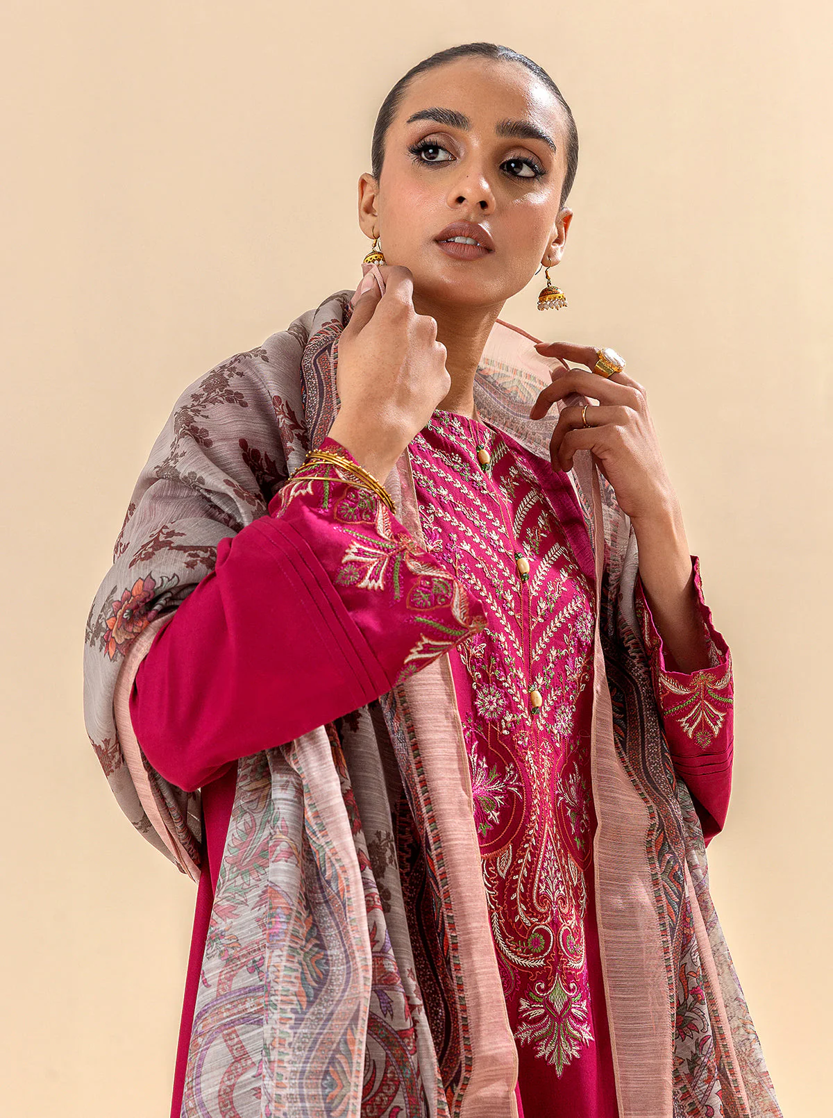 3 PIECE EMBROIDERED LAWN SUIT-RASPBERRY COULIS (UNSTITCHED) - Image 2