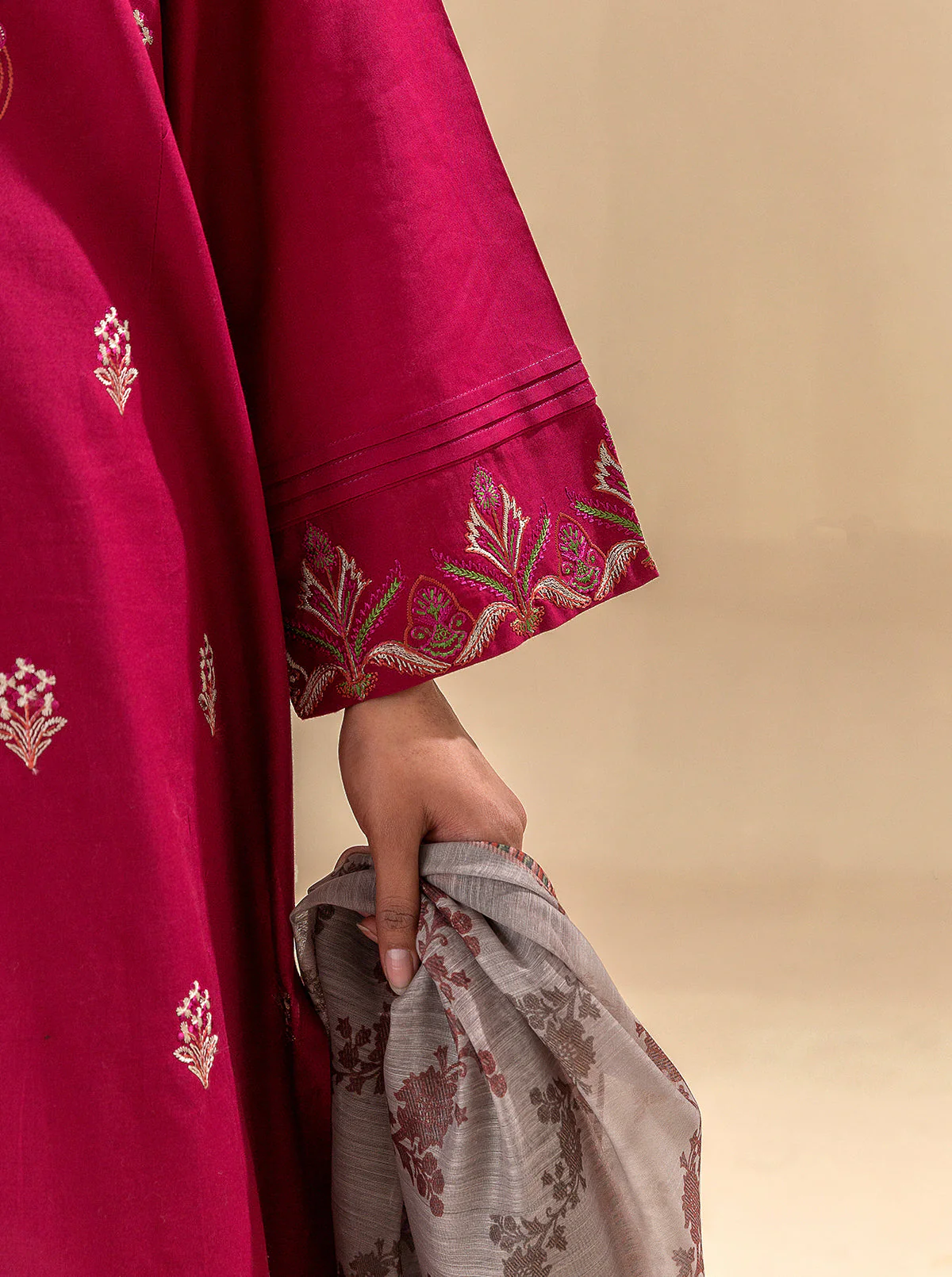 3 PIECE EMBROIDERED LAWN SUIT-RASPBERRY COULIS (UNSTITCHED) - Image 7