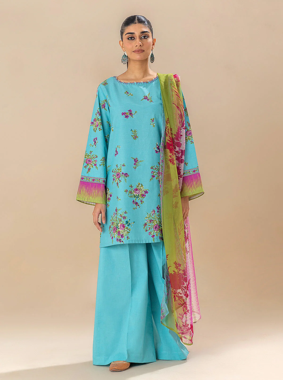 2 PIECE PRINTED LAWN SUIT-TENDER SKY (UNSTITCHED) - Image 4